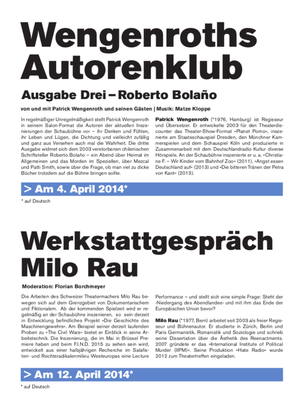 Schaubühne am Lehniner Platz (Berlin): Programmheft FIND#14, Seite 15.