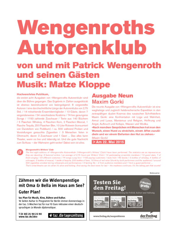 Schaubühne am Lehniner Platz (Berlin): Spielzeitheft, Ausgabe 2014/2015, erste Hälfte; Seite 13.